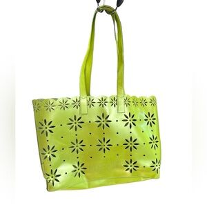 Moschino Bright Green Leather Lazer Cut Tote